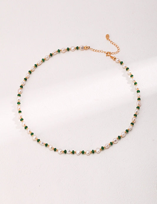 S925 Sterling Silver Pearl Emerald Necklace