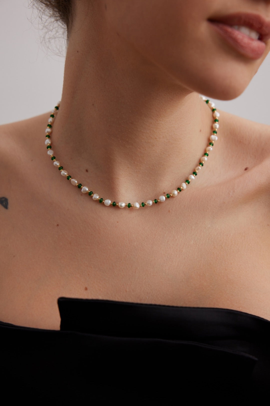 S925 Sterling Silver Pearl Emerald Necklace