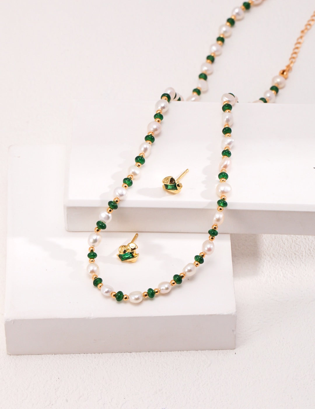 S925 Sterling Silver Pearl Emerald Necklace