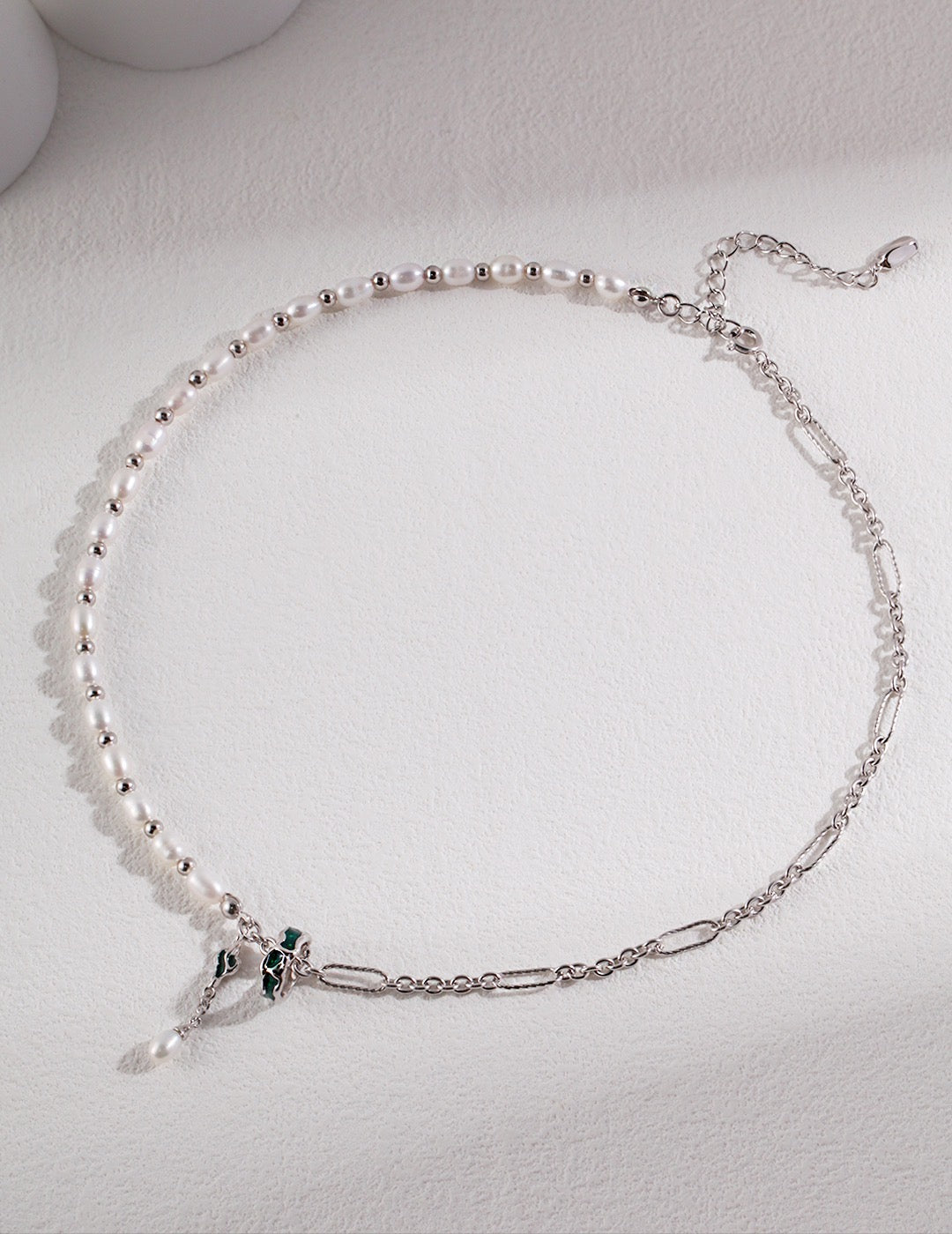 S925 Sterling Silver Pearl Necklace Asymmetrical Design