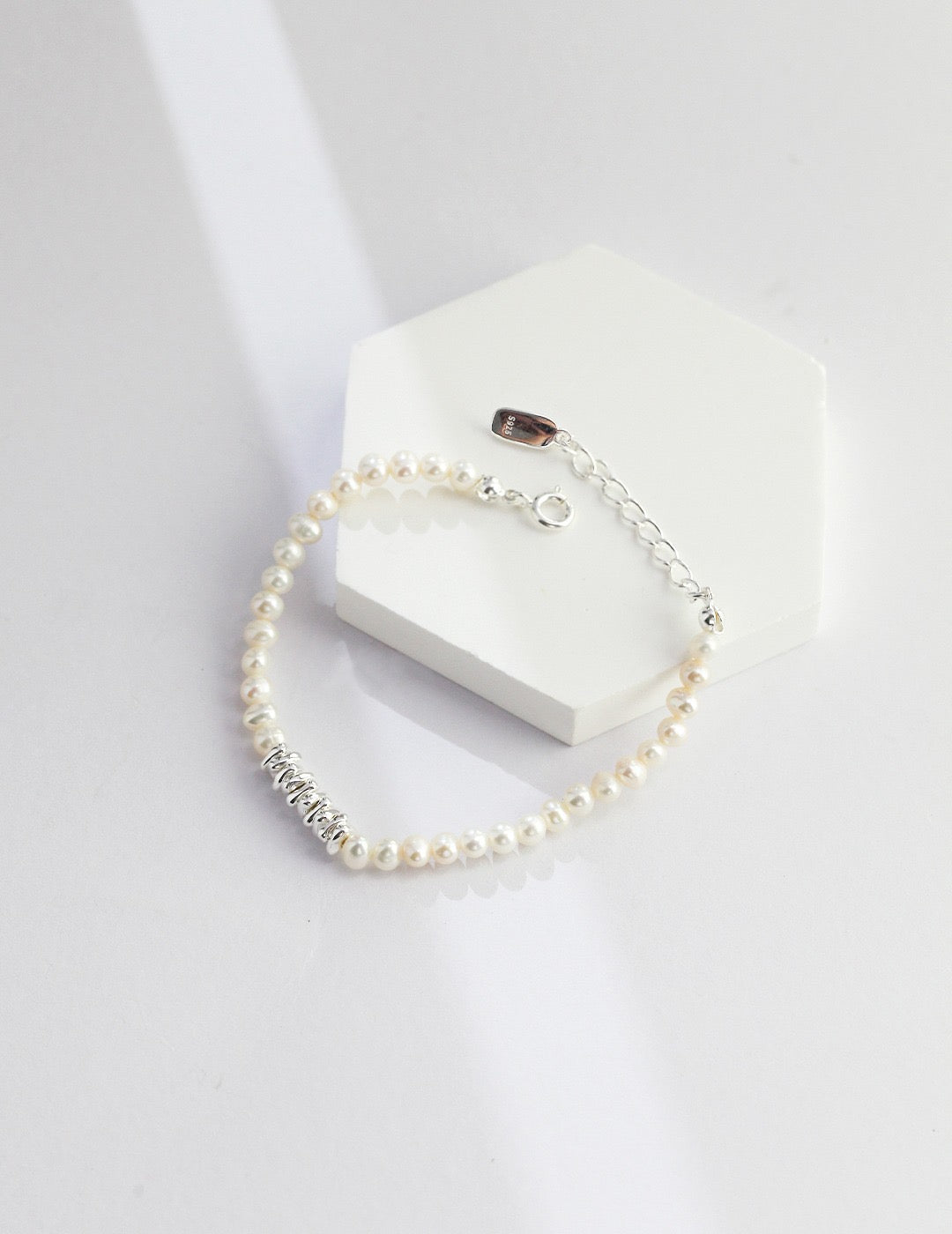 S925 Sterling Silver Spliced Pearl Bracelet