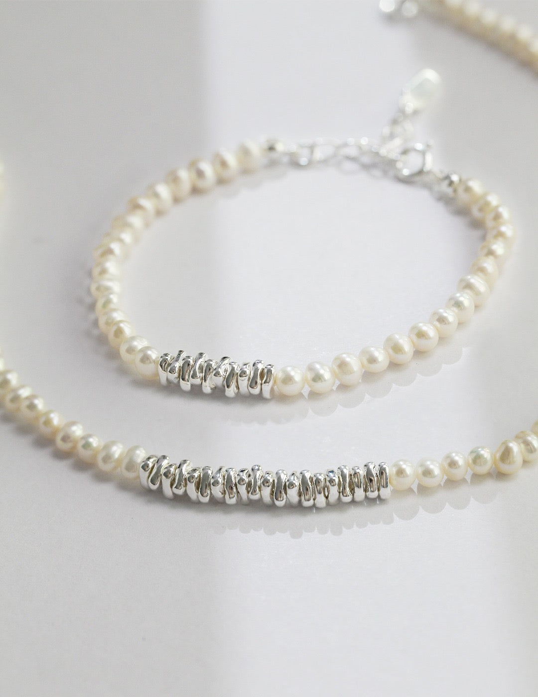 S925 Sterling Silver Spliced Pearl Bracelet