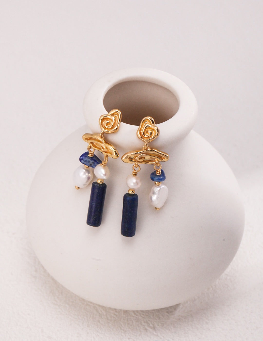 S925 Sterling Silver Lapis Lazuli Pearl Earrings