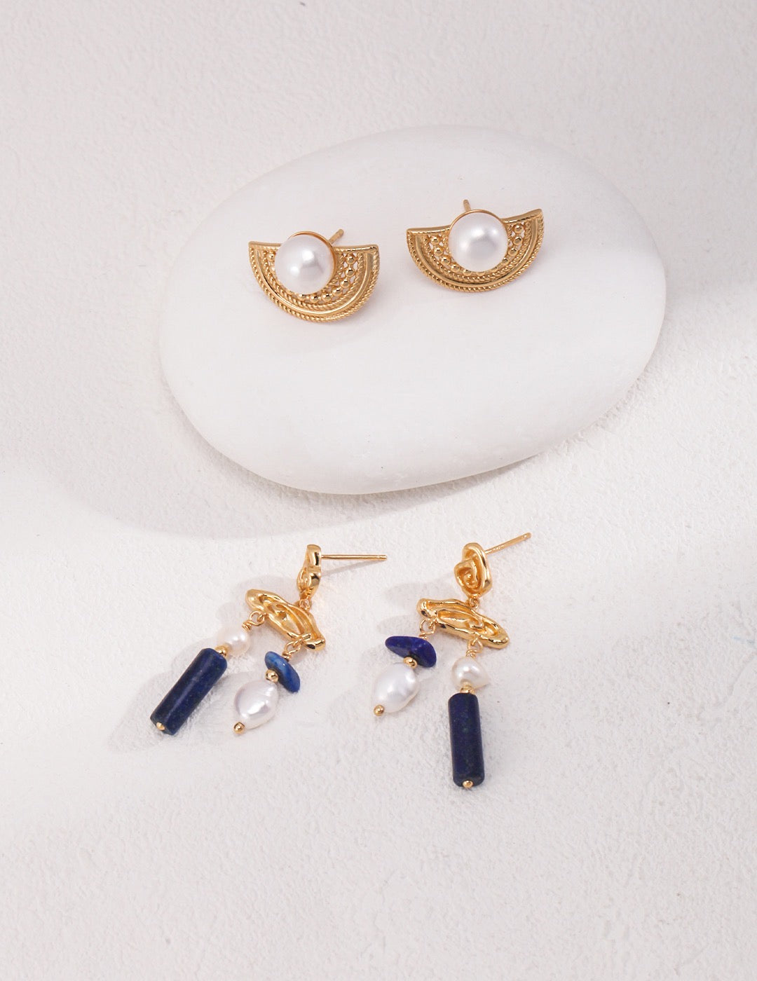 S925 Sterling Silver Lapis Lazuli Pearl Earrings