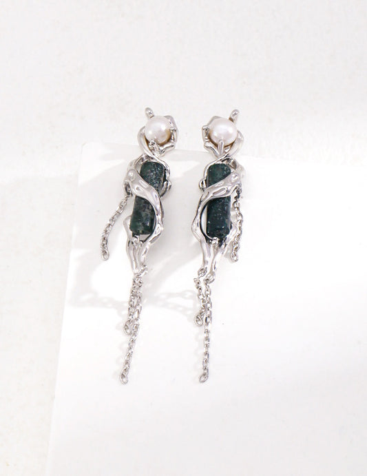 S925 Sterling Silver Pearls Aquatic Agate Earrings