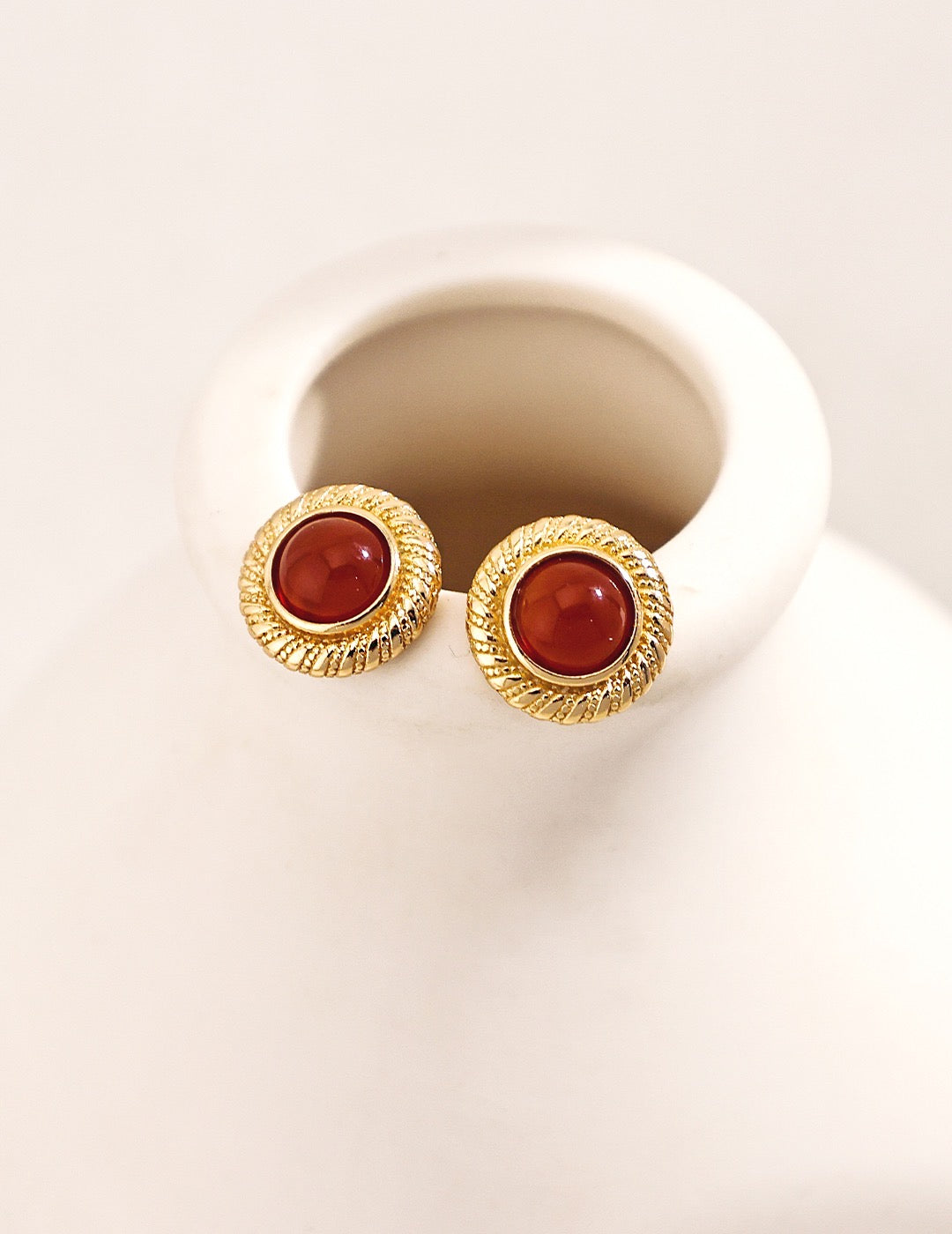 S925 Sterling Silver Red Agate Stud Earrings