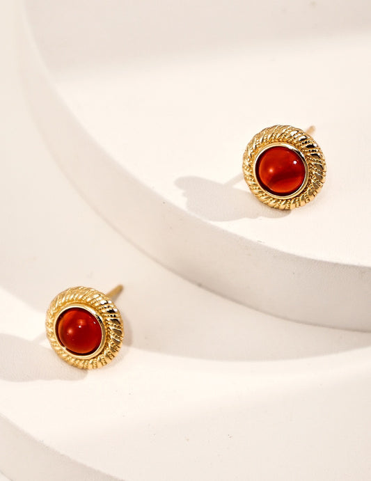 S925 Sterling Silver Red Agate Stud Earrings